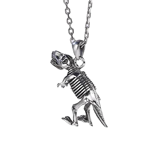 925 Sterling Silber Anhänger Halskette für Männer Punk Dinosaurier Halskette Skelett Anhänger Schmuck Geschenk von Generic