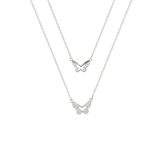 925 Sterling Silber Doppelschicht Kristall Schmetterling Charm Halsketten Anhänger Choker Statement Halskette Für Frauen Schmuck Geschenk von Generic