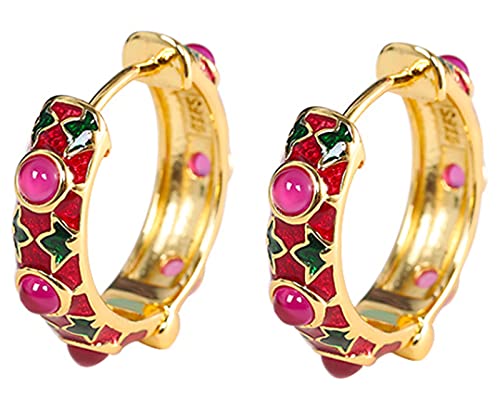 925 Sterling Silber Emaille Rot Korund Geometrische Mode Einfache frauen Hoop Ohrringe von Generic