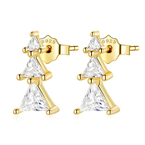 925 Sterling Silber Exquisite Weihnachtsbaum Ohrringe Dreieck Kristall Gold Ohrstecker für Frauen Hochzeit Ohrschmuck von Generic