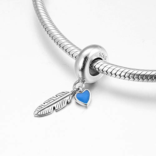 925 Sterling Silber Feder Herz Feine Anhängerperlen für DIY Armbänder Halsketten Schmuckherstellung Modisches Charm Perlen Zubehör von Generic