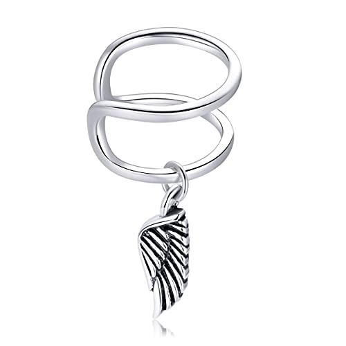 925 Sterling Silber Flügel Feder Charme baumelnde Ohrringe Nicht durchbohrte Ohrtropfen Silber Ohr Manschette für Frauen Nicht Piercing Helix Knorpel Ohrclip Gefälschter Knorpel Ohrring von Generic