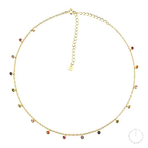925 Sterling Silber Gold Regenbogen Zirkon Charm Choker Kette Halskette Rock Punk Party Neue Perlen Anhänger Edlen Schmuck von Generic