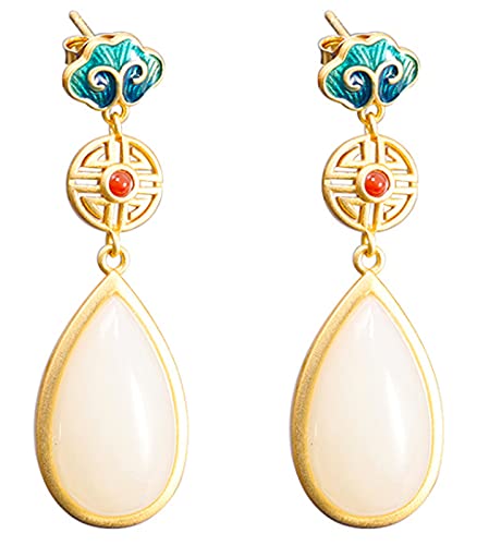 925 Sterling Silber Hetian Jade Ethnischer Stil Gebrannte Blaue Damen Tropfen Ohrringe von Generic