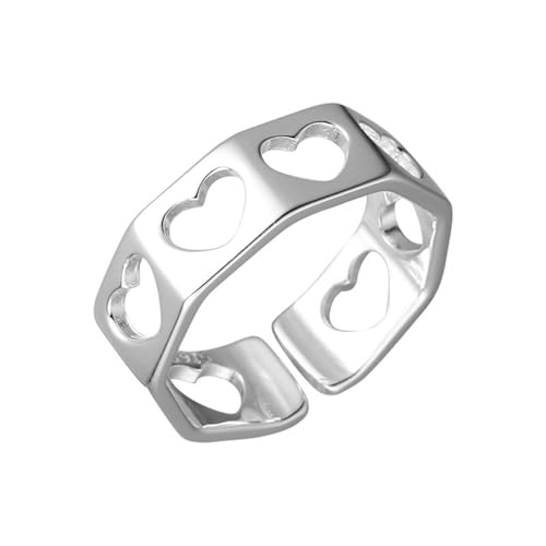 925 Sterling Silber Minimalist Hohl Herz Breiter Ring Frauen Offen Verstellbar Schmuck von Generic