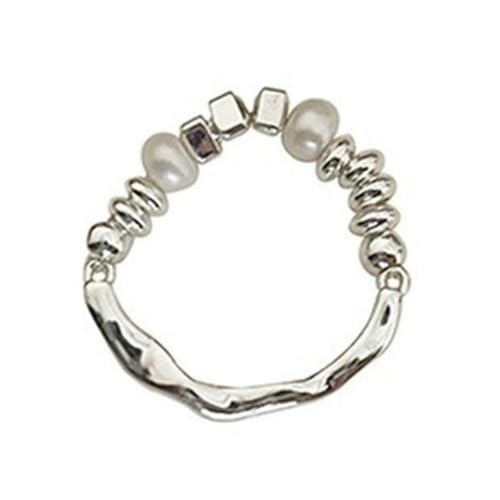 925 Sterling Silber Minimalistischer Ring mit Süßwasserperlen und Bungee-Cord, verstellbar, unregelmäßig, stapelbar, Schmuck für Damen von Generic