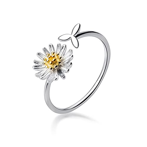 925 Sterling Silber Mode Daisy Blume Blätter Öffnung Finger Ringe für Frauen Hochzeit Party S925 Schmuck von Generic