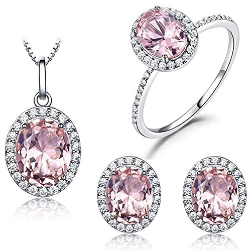 925 Sterling Silber Mode Himmelblau Topas Edelstein Halskette Ohrringe Ring Dreiteiliges Schmuckset Pink- 8# 925 Sterling Silber Mode Himmelblau Topas Edelstein Halskette Ohrringe Ring Dreiteiliges Schmuckset Pink- 8# von Generic