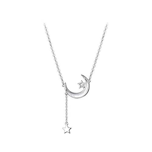 925 Sterling Silber Mond Quaste Halskette weibliche sternförmige Halskette kurze Mode Atmosphäre Schlüsselbein einfache Anhänger Halskette Schmuck von Generic