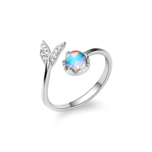 925 Sterling Silber Mondstein Meerjungfrau Schwanz verstellbar offener Ring Damen einzigartige Schmuck von Generic