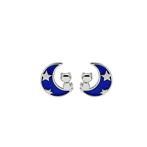 925 Sterling Silber Persönlichkeit Blau Stern Mond Damen Mode Einfache Ohrstecker von Generic