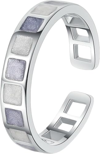 925 Sterling Silber Quadratischer zweifarbiger Emaille-Ring, verstellbar, minimalistischer handstrukturierter Schmuck von Generic
