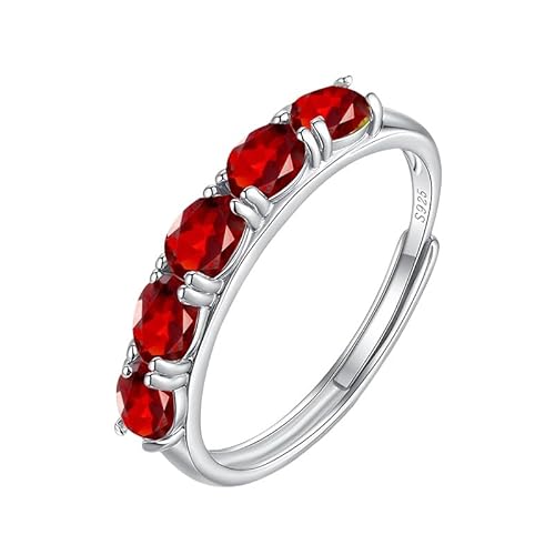 925 Sterling Silber Ringe Für Frauen Echter Topas Peridot Rubin Ovaler Edelsteinring Für Frauen Und Mädchen Stapelbarer Ring Verstellbar Verlobungsring Jubiläumsring Geschenk Mit Box Granat von Generic