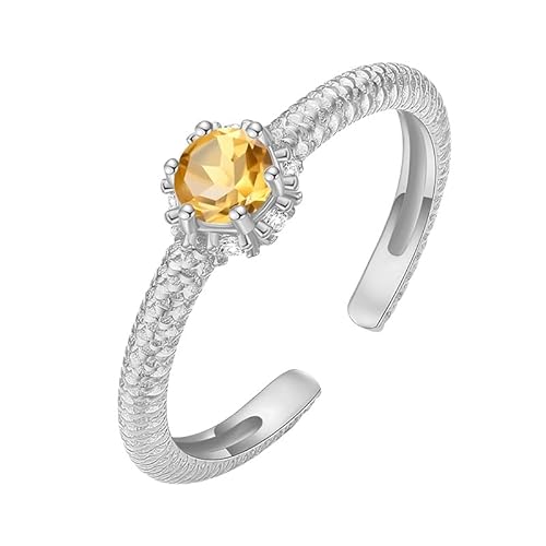 925 Sterling Silber Ringe Für Frauen Natürlicher Edelstein Geburtsstein Ring 14 Karat Vergoldet Vintage Gebürstet Halbe Ewigkeit Stapelbares Band Offenes Versprechen Ehering Für Sie Citrin von Generic