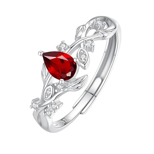 925 Sterling Silber Ringe Für Frauen Natürlicher Edelstein Ring Im Birnenschliff Silber Mit Zirkonia Blattband Verstellbar Jahrestag Hochzeit Verlobungsring Für Sie Geschenke Rubin von Generic