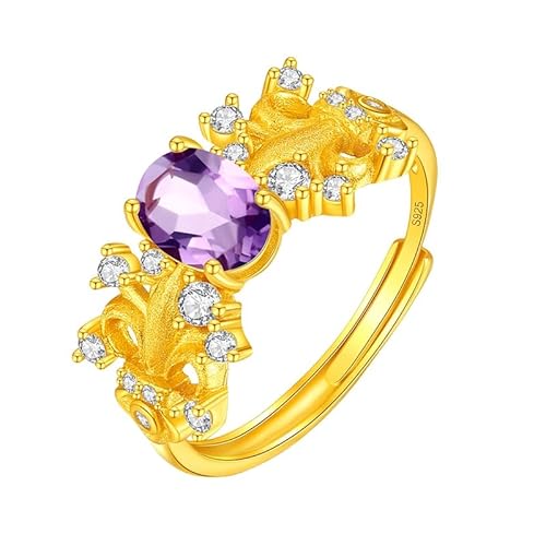925 Sterling Silber Ringe Für Frauen Natürlicher Edelstein Saphir Ringe 14K Vergoldet Vintage Filigranes Band Verstellbar Diamant Verlobungsversprechen Ehering Für Sie Amethyst Vergoldet von Generic