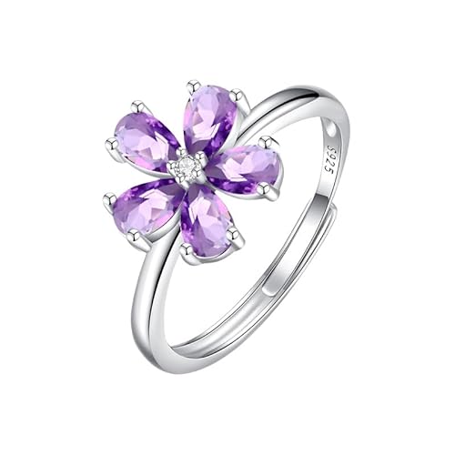 925 Sterling Silber Ringe Für Frauen Zierliche Blumen Edelsteinringe Für Frauen Und Mädchen Statement Fingerring Aus Echtem Kristall Verstellbar Verlobungs Und Ehering Mit Box Amethyst von Generic