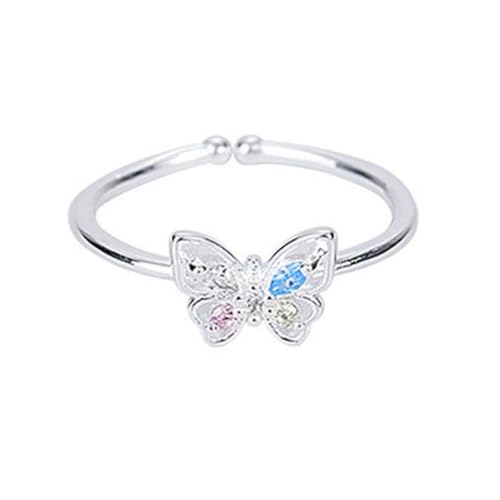 925 Sterling Silber Schmetterling Farbiger Zirkonia Ring für Frauen Schmuck Verstellbar von Generic