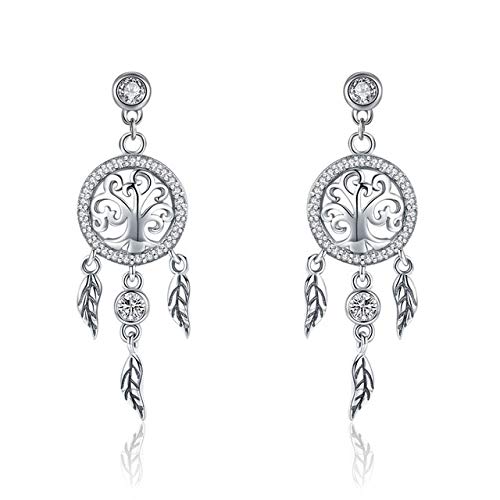 925 Sterling Silber Traumfänger Baumeln Ohrringe Zirkon Mode Tropfen Feder Ohrringe für Frauen Hochzeit Luxus Schmuck Geschenke von Generic