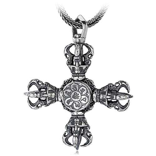 925 Sterling Silber Trendy Schmuck Sechs-Zeichen Mantra Kreuz Persönlichkeit Halskette für Männer und Frauen von Generic