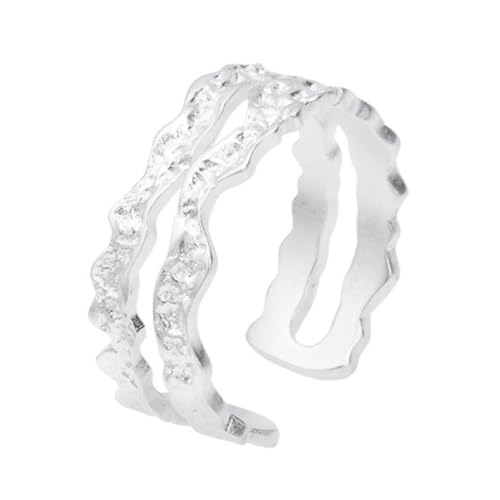 925 Sterling Silber Unregelmäßige Doppellinienringe für Frauen Vintage Design Modeschmuck von Generic
