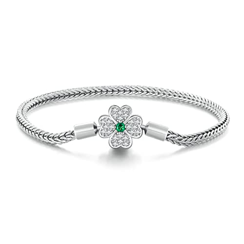 925 Sterling Silber Vierblättriges Kleeblatt Schlange Basic Armband Pavéfassung Zirkonia für Damen Schmuck von Generic
