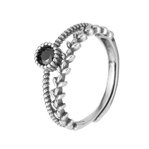 925 Sterling Silber Vintage Doppellagiger schwarzer Zirkon Minimalistischer Ring Schmuck für Damen von Generic