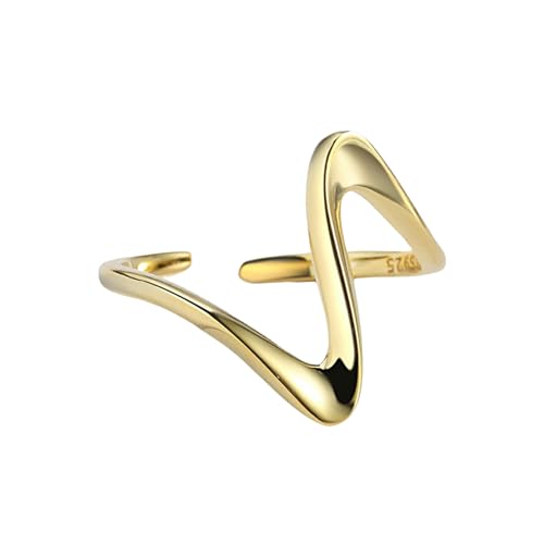 925 Sterling Silber Wellenmuster Verstellbarer offener Ring Minimalistischer Schmuck für Damen von Generic