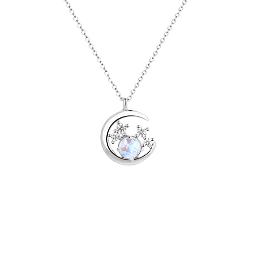 925 Sterling Silber Zirkon Stern Mond Anhänger Halskette Für Frauen Mädchen Party Schmuck Halsband Geschenk von Generic