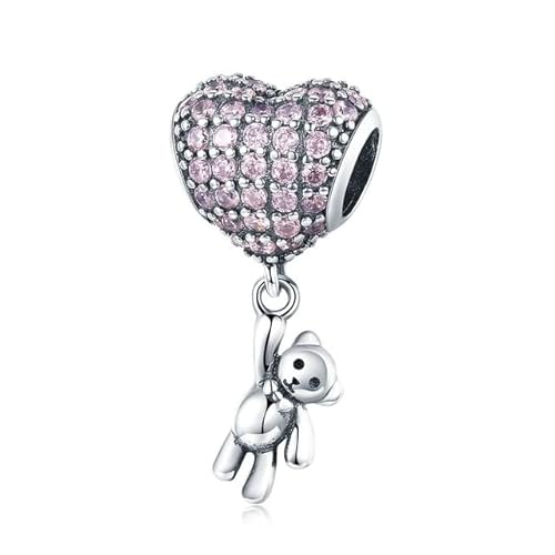 925 Sterling Silber Zirkon herzförmiger hängender Bär Luftballon Perle passend für Armbänder Halskette Charm baumeln DIY Schmuck von Generic