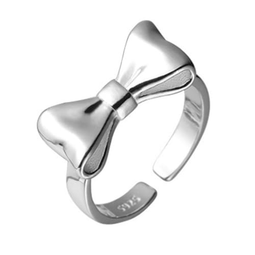 925 Sterling Silber süßer Schleifenring, verstellbar, offen, minimalistisches, elegantes Design, Modeschmuck für Damen von Generic