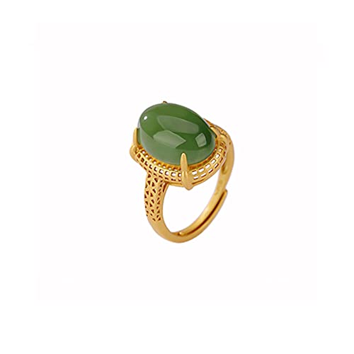 925 Sterling Silber vergoldetes Schmuckset, ovale grüne Jade-Ohrringe/Halskette mit Anhänger/verstellbarer Ring für Frauen als Geschenk von Generic