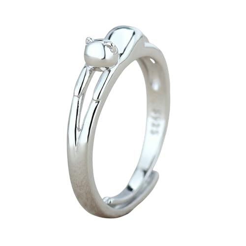 925 Sterling Silber verstellbarer offener Ring in Katzenform für Frauen, minimalistischer Tierschmuck von Generic