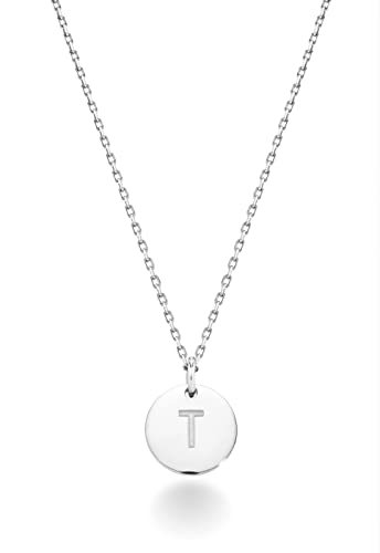 925 Sterlingsilber oder 18 Karat Gelbgold über silberrund anfängliche Anhängerkette für Frauen 18 + 2 Zoll Kette, zierliche Buchstabenkette in Italien hergestellt von Generic