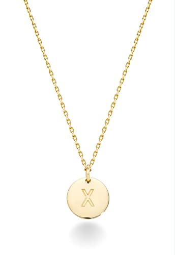 925 Sterlingsilber oder 18 Karat Gelbgold über silberrund anfängliche Anhängerkette für Frauen 18 + 2 Zoll Kette, zierliche Buchstabenkette in Italien hergestellt von Generic