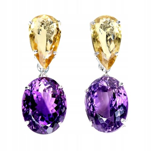 925 Traumhafte Silber Ohrringe Natur Statement Amethyst Citrin 70ct 2 von Generic