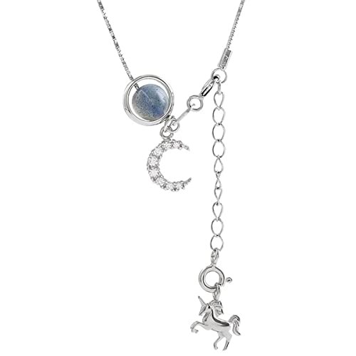 926 Sterling Silber Mondstein Runde Perle Mond Charm Halsketten & Anhänger für Frauen Mädchen Party Choker von Generic