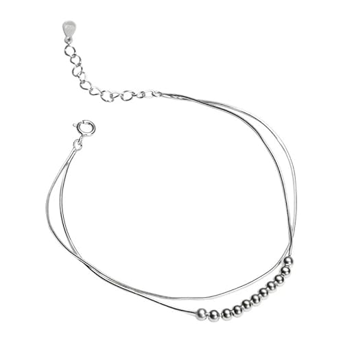 999 Sterling Silber Knöchel Armband Mehrschichtige Fußkettchen für Frauen Herz Runde Kugel Fußkettchen verstellbare Kette Sommer Strand Fuß Schmuck von Generic