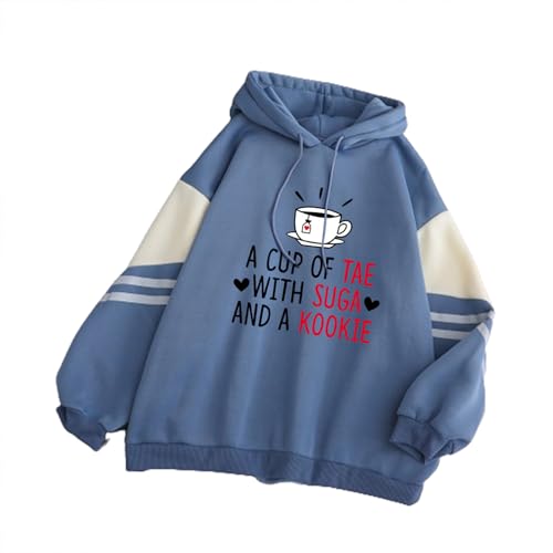 A CUP OF TAE WITH SUGA Sweatshirt Fleece Warmer Kapuzenpullover Unisex Top(Color:Blue-thick,Size:M) von Generic