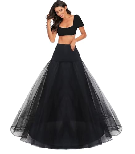 A-Linie Unterrock Reifrock Petticoat Crinoline Full Slips Brautkleid Krinoline Unterröcke Hochzeit Rock Kleid Kleidung Kostüm a line Underskirt Bodenlang Elastisch Taille Weiß Schwarz(Schwarz,38) von Generic