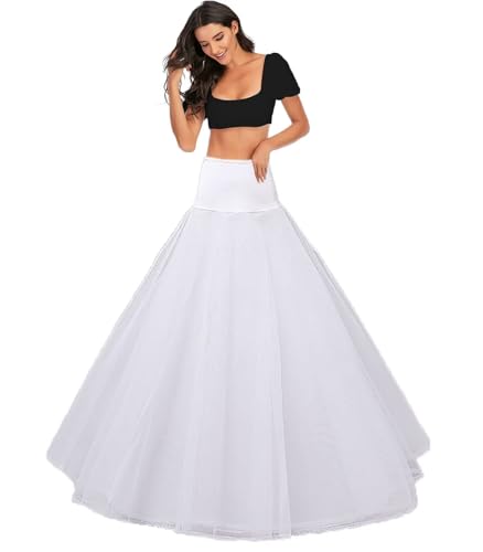 A-Linie Unterrock Reifrock Petticoat Crinoline Full Slips Brautkleid Krinoline Unterröcke Hochzeit Rock Kleid Kleidung Kostüm a line Underskirt Bodenlang Elastisch Taille Weiß Schwarz(Weiß,44) von Generic
