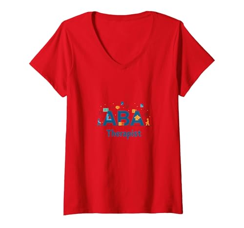 ABA Therapeut: Empowering Autism Support Professionals T-Shirt mit V-Ausschnitt, Damen, Rot, L von Generic