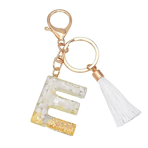 ABC-Z Keychain 26-Buchstaben Kristall Harz Schlüsselanhänger mit Weißem Fransen, Farbverlauf, Handtasche Auto Brieftasche Schlüsselring (E,4CM) von Generic