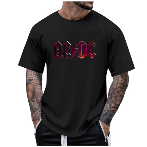 ACDC T-Shirt Power Up Cover Tshirt Rock Music Band AC DC PWR UP Stage Lights T-Shirts Fan-Shirt Hells Bells High Voltage Hard Rock T Shirt für Herren Damen Schwarz Weiss Pink Blau Grau von Generic