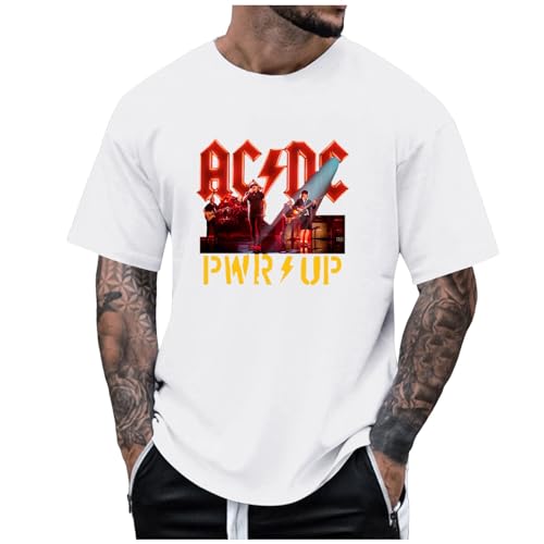 ACDC T-Shirt Power Up Cover Tshirt Rock Music Band AC DC PWR UP Stage Lights T-Shirts Fan-Shirt Hells Bells High Voltage Hard Rock T Shirt für Herren Damen Schwarz Weiss Pink Blau Grau von Generic