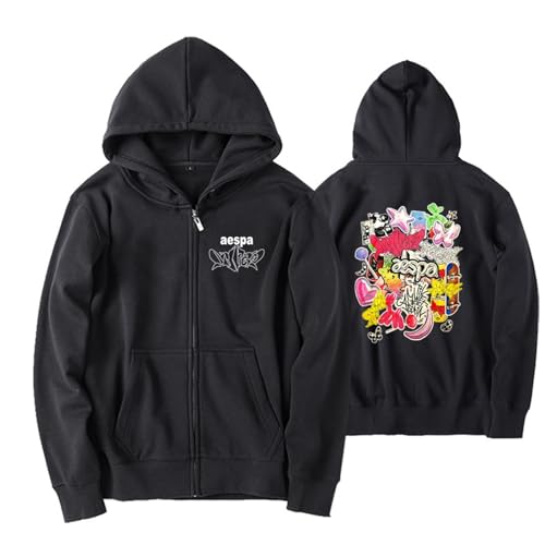 AETOUR Kapuzenpullover Mit Reißverschluss, KARI.NA GISELLE WINTER NINGNING Herren Damen Sweatshirt(Black-thin,XL) von Generic