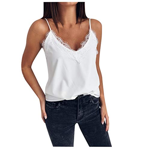 Ärmellos Top Damen Spitzen Cami Top Camisole Tanktop Spaghettiträger Oberteile Sommer Ärmellos Shirts Untertops mit V-Ausschnitt von Generic