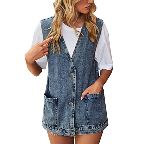 Ärmellose Damen-Jeansweste - Lässige Lange Jeansweste Lässige Lockere Jeansweste Lässige Ärmellose Jeansweste Für Damen Mit Knopfleiste Denim Jeans Weste Kleidung Streetwear von Generic