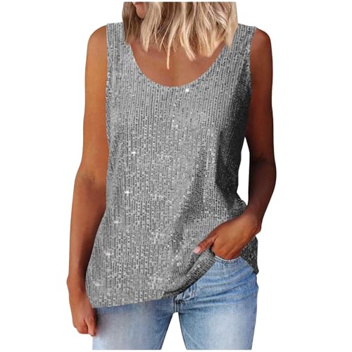 Ärmellose Damen Unterhemden mit Pailletten Festliche Oberteile Sommer Mode Trägertop Einfarbig Tanktops Glitzer Top Party Tunika Glitzerbluse Locker Damentops Y2K Camisole Weste von Generic