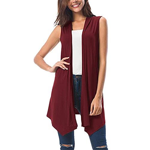 Ärmellose Strickweste Damen Lang Strickjacke Sommer Dünn Cardigan Leicht Große Größen Sommerjacke Vorne Offen Cardigan Elegant Strickmantel Kurz Strickcardigan/Übergangsjacke/Strickjacken von Generic